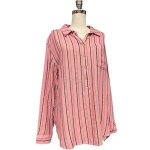 Anthropologie Pink Striped Button Down Shirt